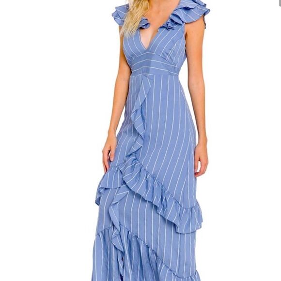 NWT English Factory Striped Ruffle Maxi Dress - Picture 1 of 7